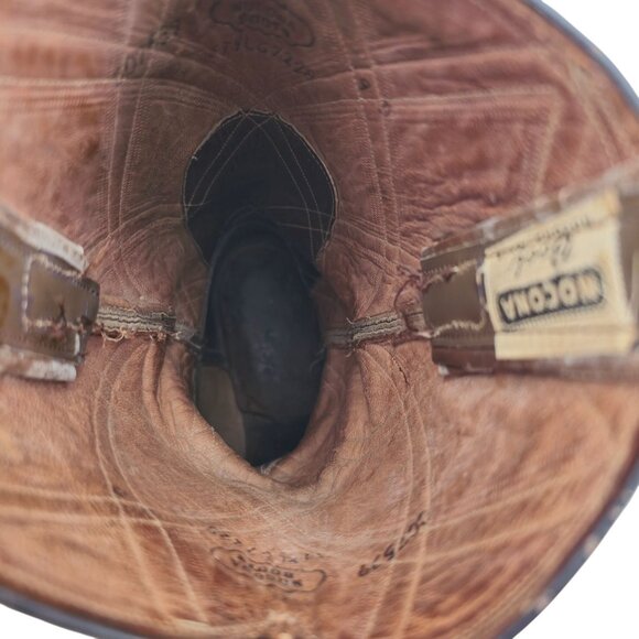 Vintage Nocona Boots Exotic Shark skin + Leather Diamond Patchwork Cowboy Men 9D - Picture 10 of 14